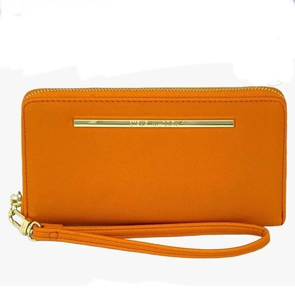 NWT Gorgeous Steve Madden BZIPPY Orange Gold Zip All Around Wallet Wristlet New! - Picture 1 of 5
